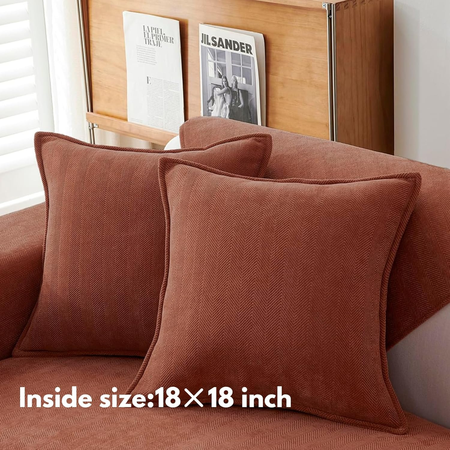 Pillow Covers 45X45 Cm Set of 2, Chenille Pillow Covers with Elegant Design, JOMWEN Soft and Luxurious Decorative Throw Pillows for Couch, Bed, Living Room Home (Chenille Rust, 45 X 45Cm)