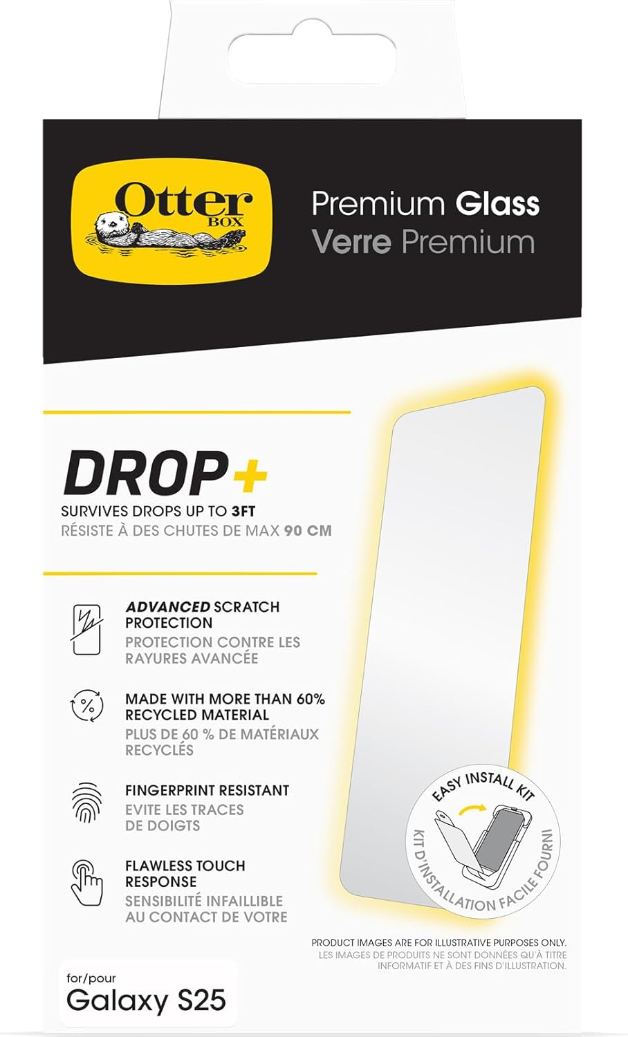 Otterbox Premium Glass Screen Protector for Samsung Galaxy S25 Ultra, Tempered Glass, Advanced Scratch Protection, Survives Drops up to 3Ft