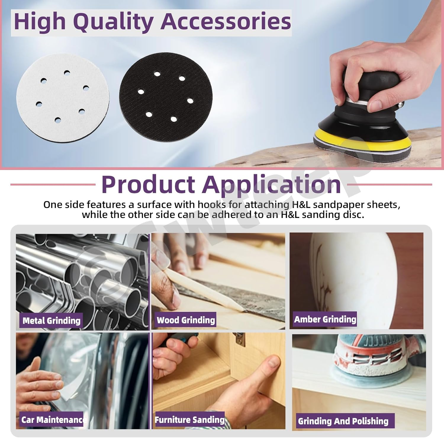 Swpeet 5Pcs 3-Inch No Hole Hook and Loop Soft Polyester Sponge Density Interface Buffer Pad, Automobile Metal Polishing Backing Polisher Cushion Drill Sand Buffer Pads for Home Decoration Crafting image number 3