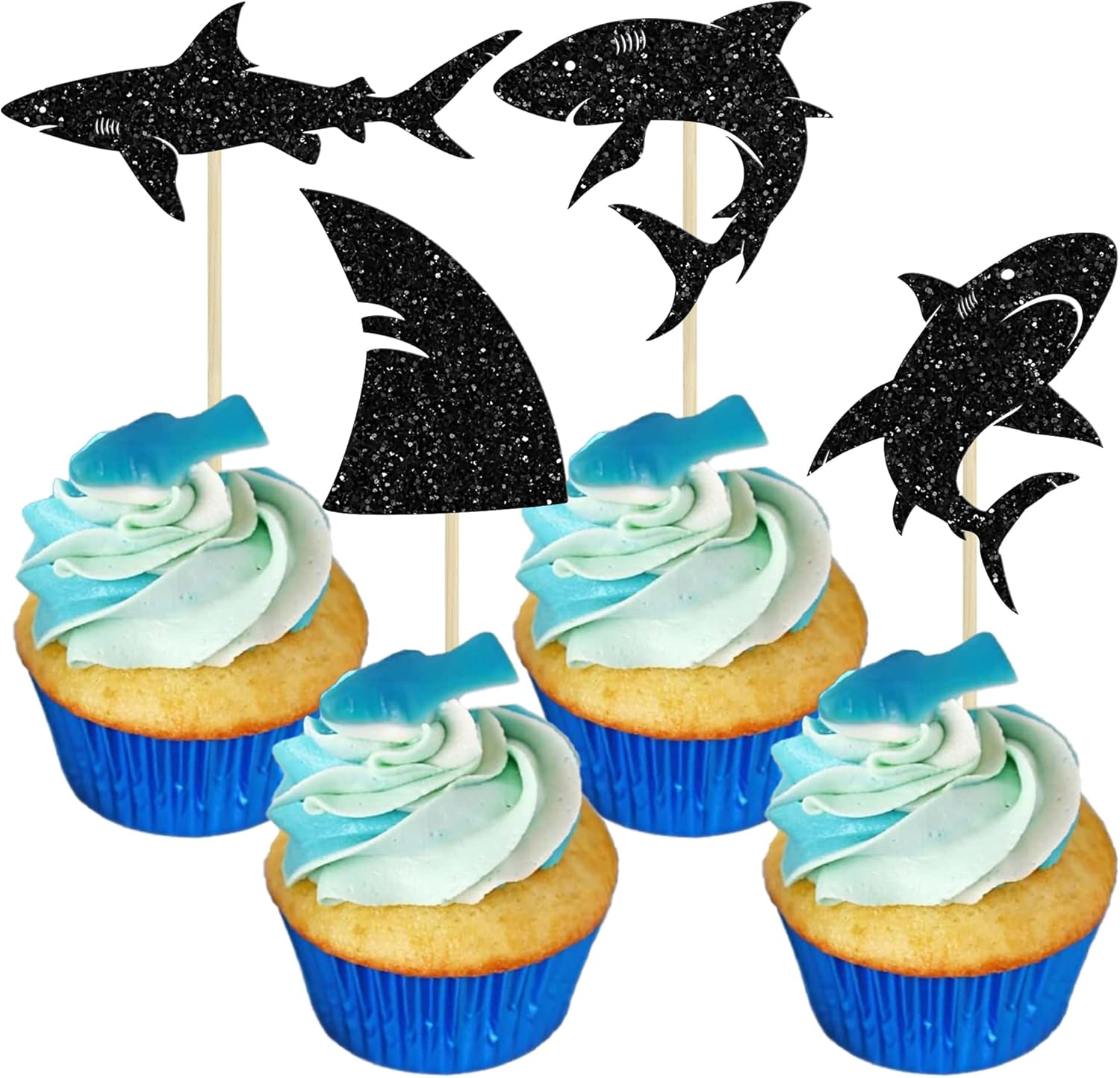 Ephlyn 24Pcsswim Cupcake Toppers Summer Swimming Cupcake Toppers Picks Black Swimming Cake Topper for Swim Party Birthday Baby Shower Kids Birthday Party Cake Decorations Supplies Blue
