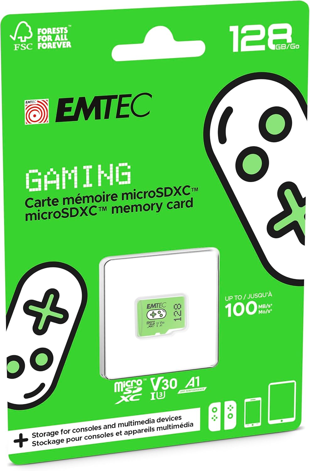 Emtec UHS-I U2 V30 A1 128GB Microsdxc Gaming Memory Card, Green