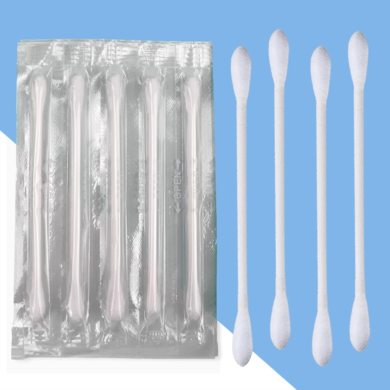 Cotton Swab Individually Wrapped, 200 Count Natural Cotton Buds, Double Tipped Cotton Tips for Ear, Beauty Care, Cleaning (White, Double round End)) image number 3