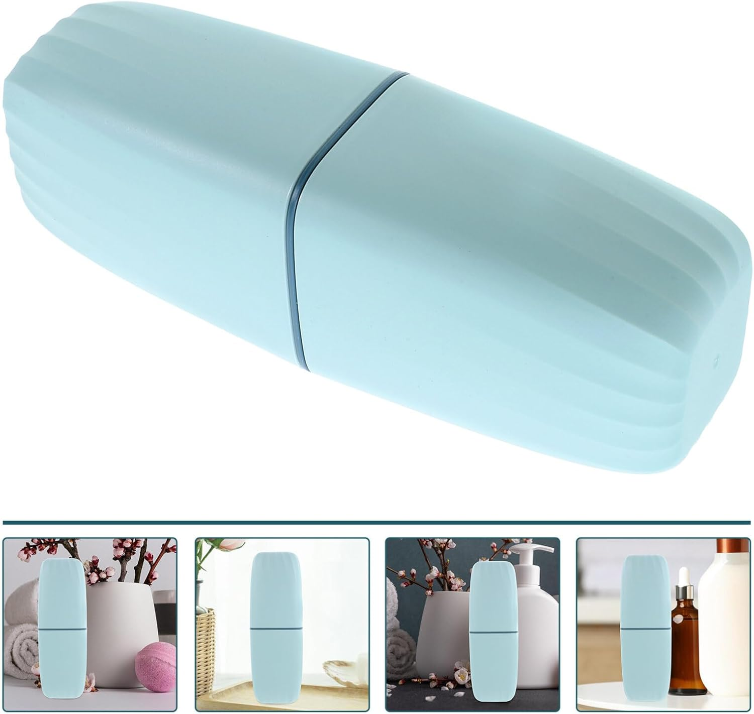 Portable Toothbrush Holder Case with Cover, Toothpaste Storage Cup for Travel, Business Trip, Bathroom - Turquoise image number 1