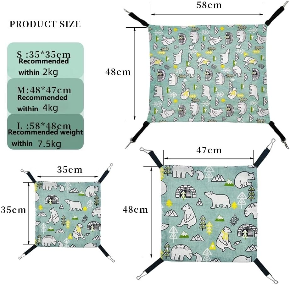 Reversible Cat Hanging Hammock, Pet Cage Hammock Bed with Adjustable Straps, Soft Sleeping Hammock for Cat, Ferret, Puppy Dog, Rabbit, Small Animals - Cat Stuffs (White Bear, M) image number 4