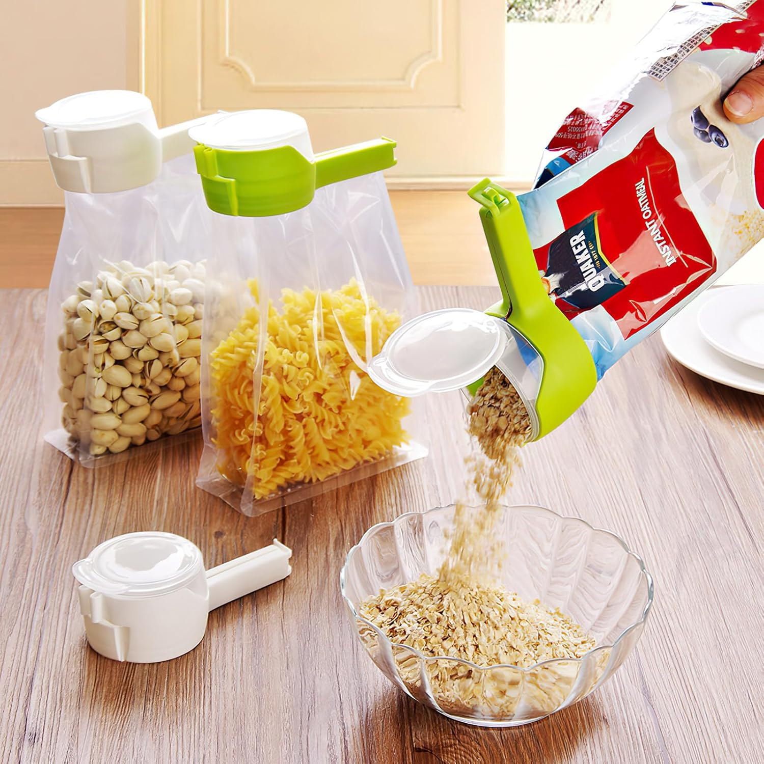 Bag Clips with Pour Spout,Snack Clips,4Pcs Snack Clips That Pour,Bag Clips for Food,Food Clips,Seal and Pour Bag Clip,Chip Bag Clips,Reusable Snack Clips Pour for Kitchen by Mruyhtop image number 4