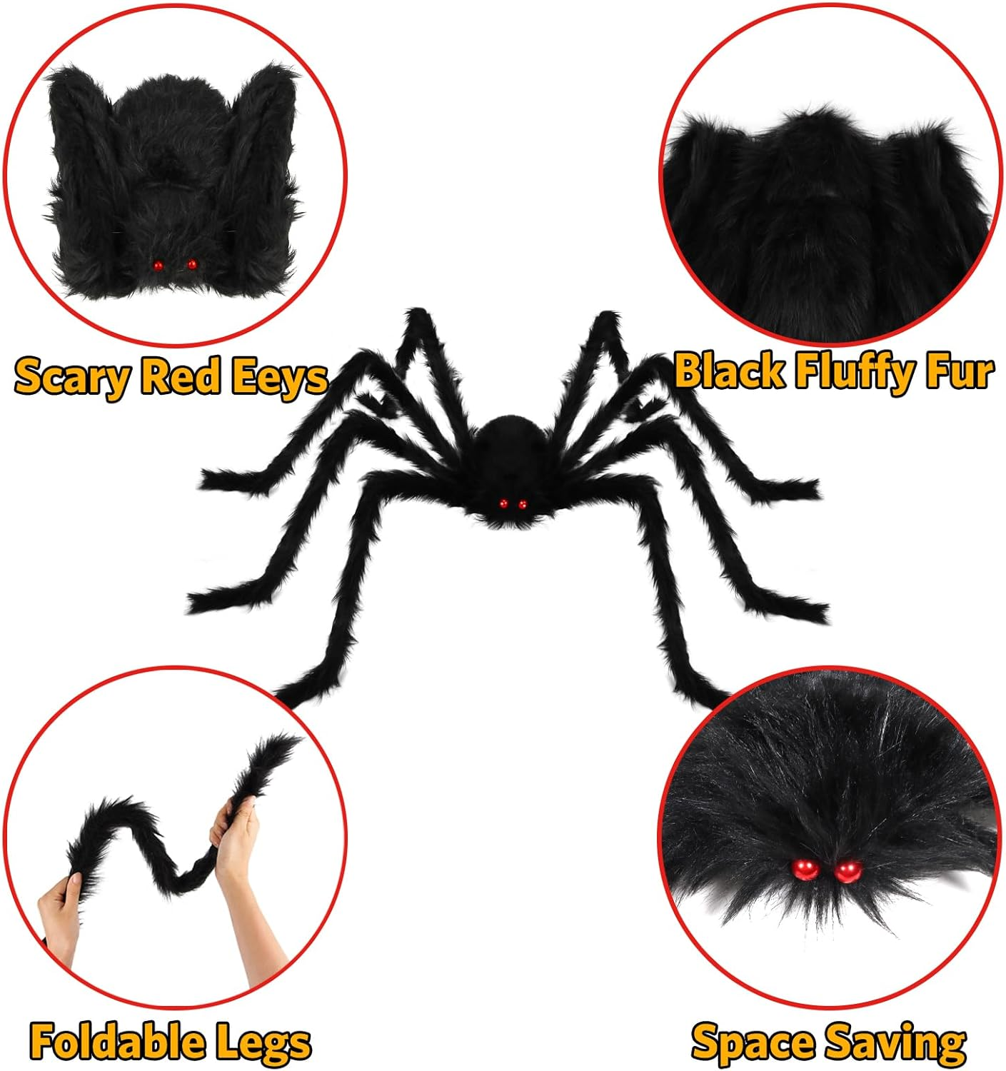 Halloween Giant Spider Decorations - 3 Pcs Realistic Scary Spiders Set Halloween Decorations outside - Fake Large Spiders Props for Indoor Outdoor Lawn Yard Party Creepy Decor (59", 49&rdquo;, 35&rdquo;) image number 5