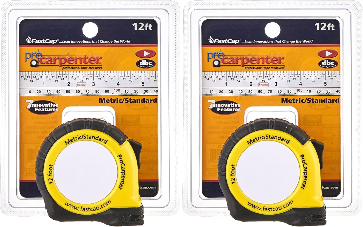 Fastcap Procarpenter Metric/Standard Measuring Tape - Ideal for Professionals and Home Improvement - with Lever Action Belt Clip and Dual Locking System - 12' - 99954