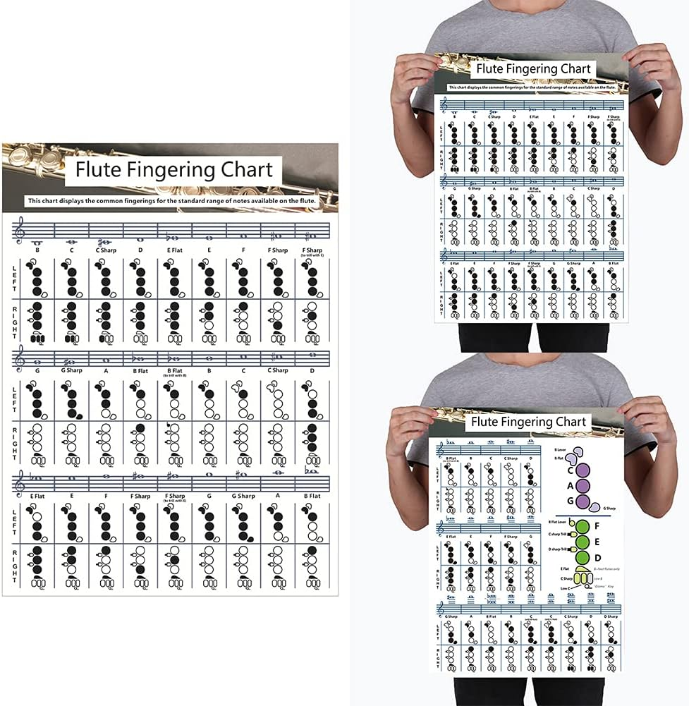 SYCOOVEN Flute Chord Chart, Durable Portable Fingering Practice White Chord Chart for Flute Fingering Practice Chord Chart Beginner Student for Teaching or Group Study(Size:S) image number 6