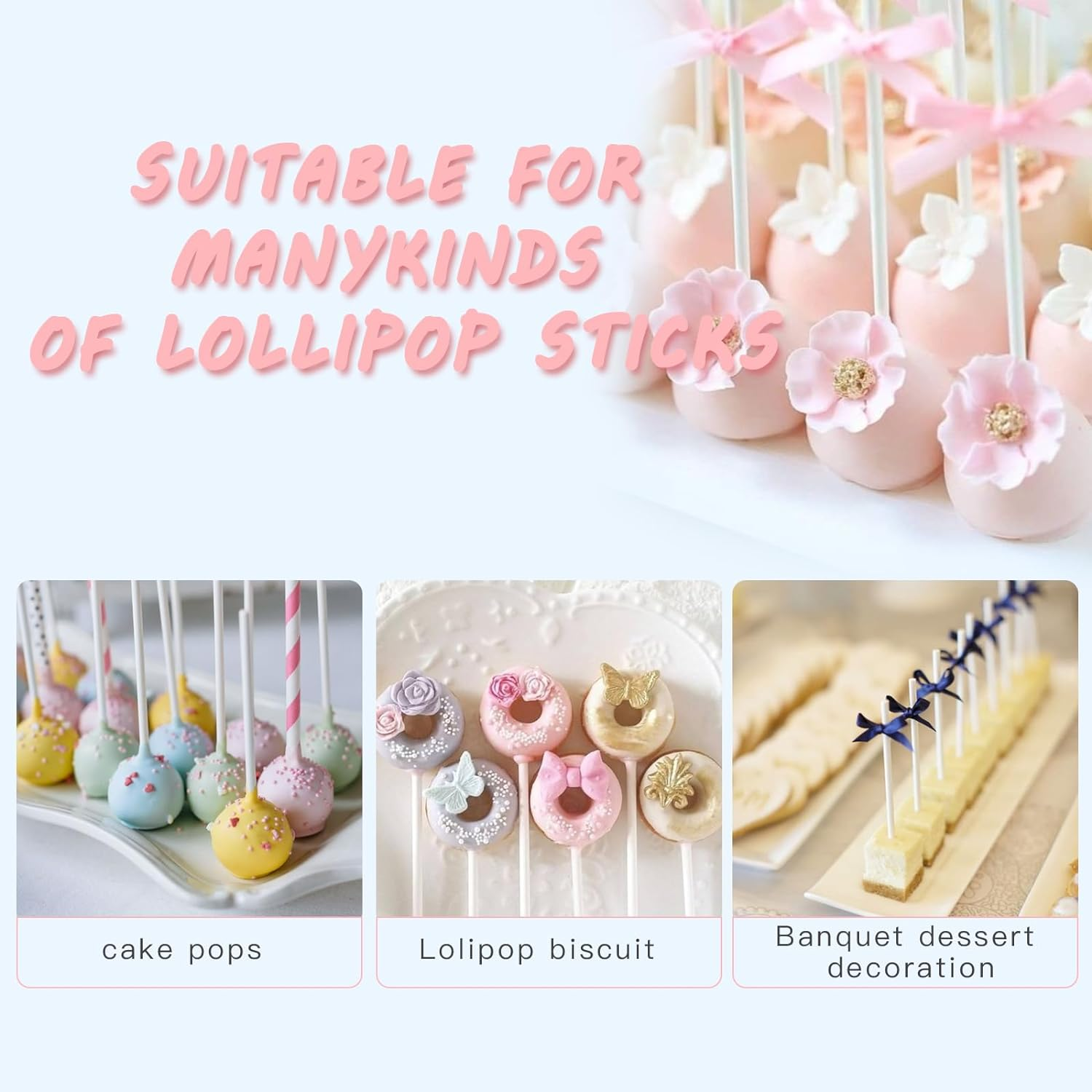 YALLOVE 150Mm (6 Inches Long) White Paper Lollipop, Cake Sticks, Lolly Lollies Crafts, Pack of 100 image number 6