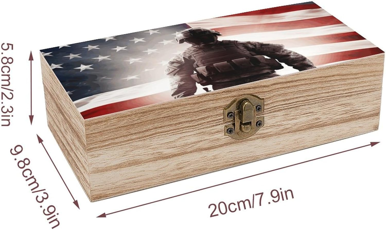 American Soldier Wooden Box Wood Wedding Keepsake Boxes with Lids Small Decorative Boxes Lightweight Wooden Memory Storage Box for Crafts Keepsakes Jewelry Photo Letter Storage image number 4