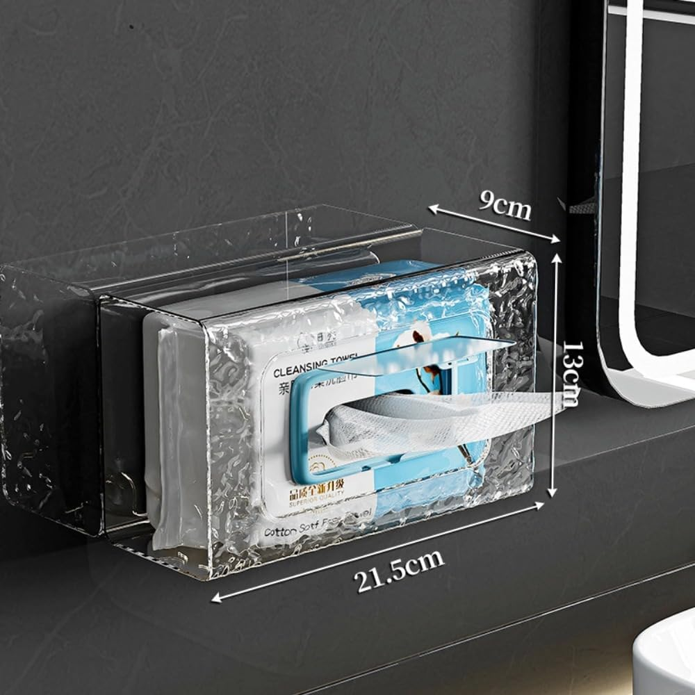 Poemtian Tissue Box Holder, Wipes Dispenser, Wall Mounted Tissue Box Holder, Clear Acrylic Tissue Box Holder, No Punching Self-Adhesive Wipes Holder for Bathroom, Wipes Dispenser for Kitchen Toilet image number 2