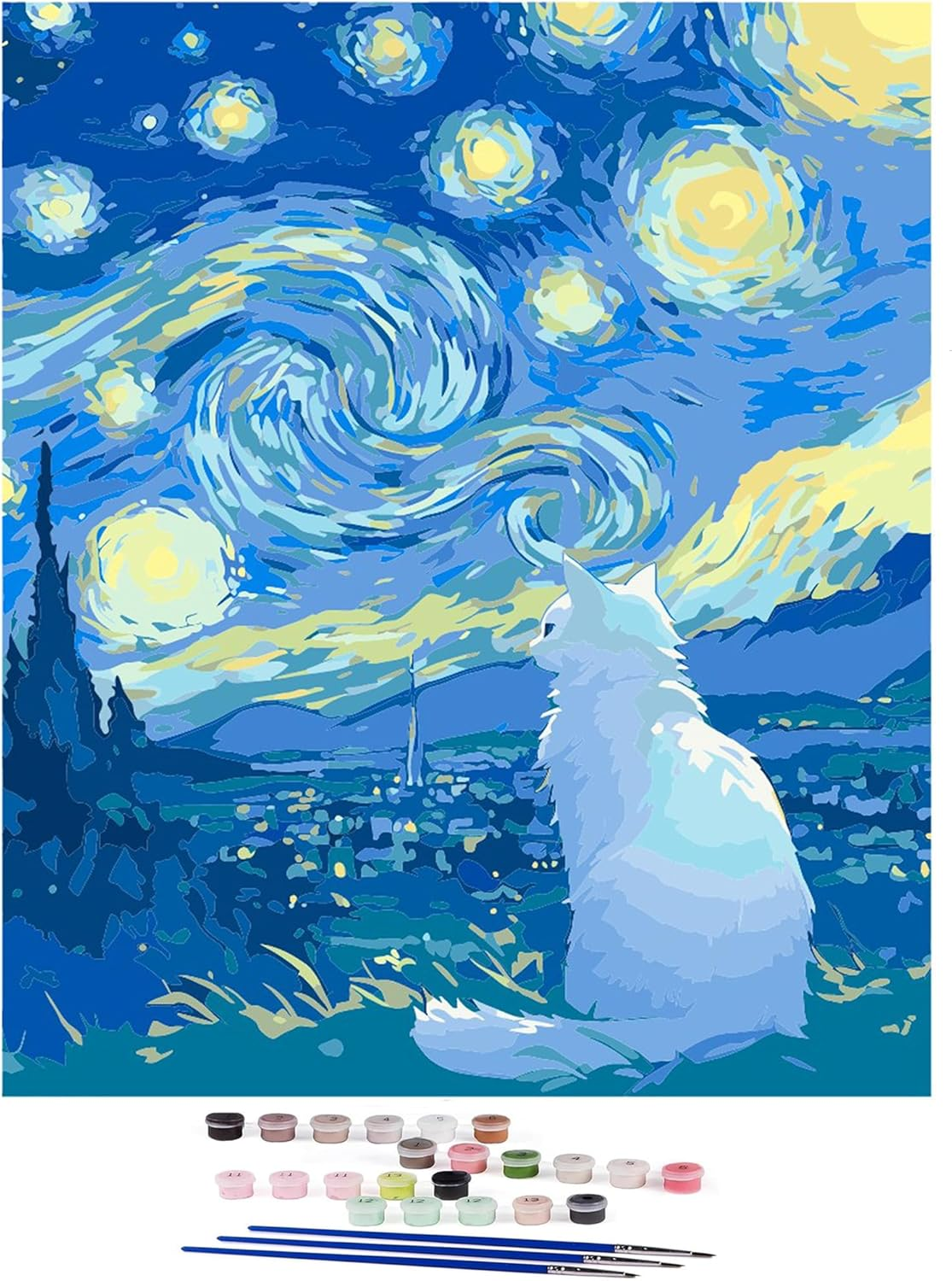 Paint by Numbers for Adults,Oil DIY Painting by Numbers Kits,Drawing on Canvas White Cat Paintwork with 3 Paintbrushes Acrylic Paints,Without Frame DIY Oil Painting for Home Wall Decoration16X20 Inch image number 2