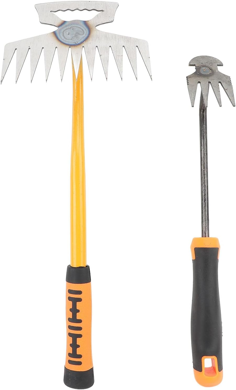 2 Pieces Garden Weeding Rake, Small Garden Rake Stainless Steel 4 Teeth 11 Teeth Rubber Handle, Backyard Loosening Farm Planting Weeding Ergonomic for Gardening Weeding Planting image number 5