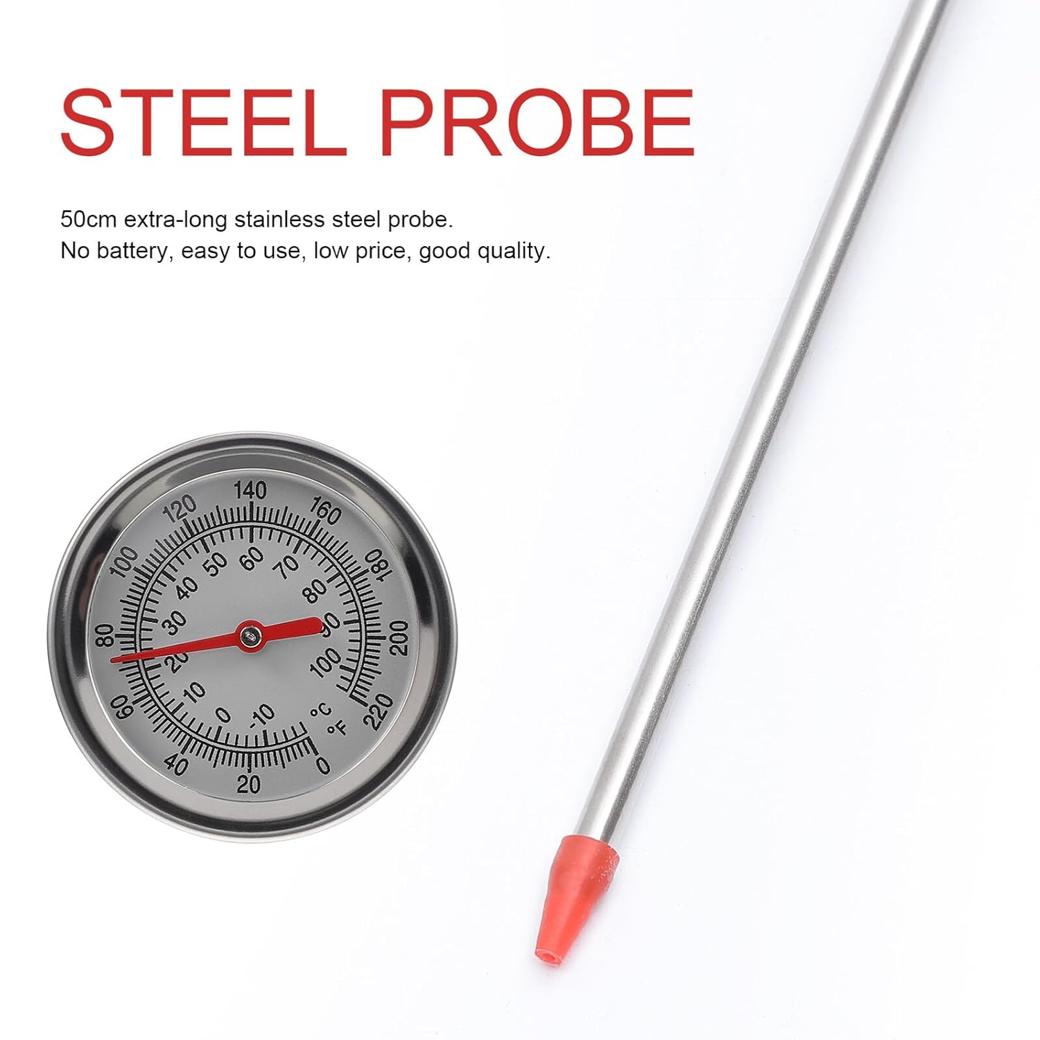 Professional Stainless Steel Compost Thermometer with Extra-Long Probe Accurate Soil Temperature Gauge for Gardening and Composting Clean Measuring Tool image number 1