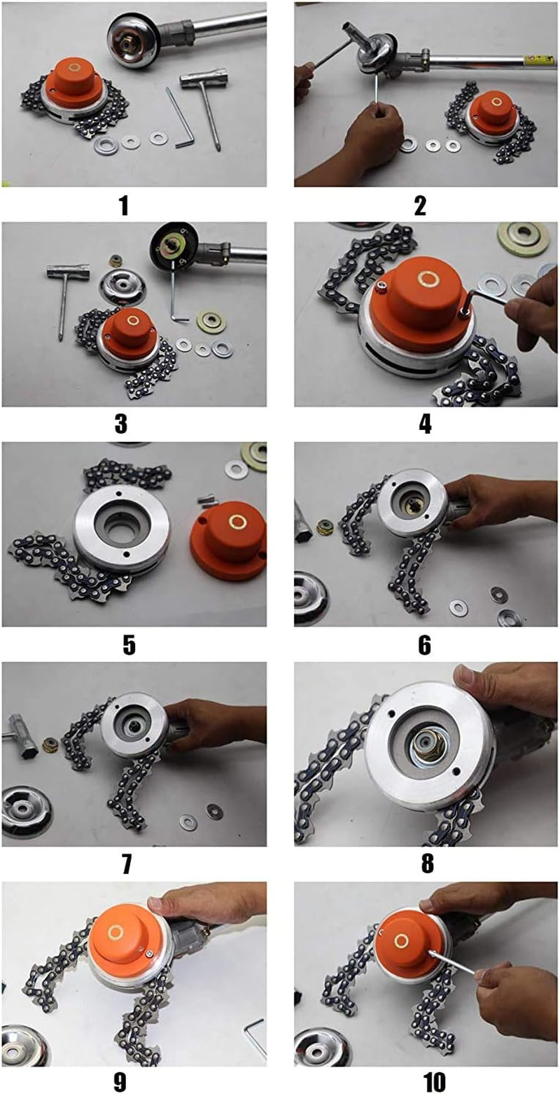 65Mn Trimmer Head Coil Chain Lines Brush Cutter Weed Eater Grass Replacement Attachment 1 Inch/25.4Mm Mounting Hole Universal Fit for Gas Trimmers Lawnmower(Red)