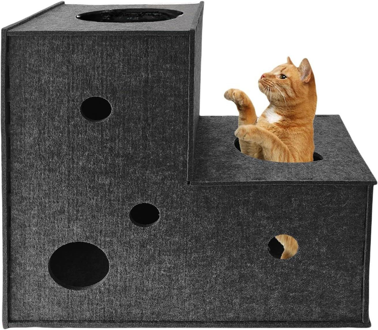 Cat Tunnel for Indoor Cats,Diy Transformable Cat Hideaway Cave,Kitten Play Tubes and Tunnels,Felt Peekaboo Cat Toy with Interactive Peek Holes (Grey, L-Shape Tunnel) image number 5