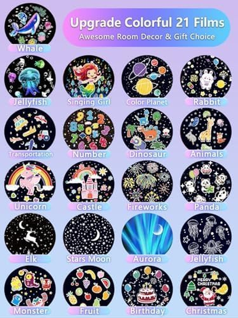 Night Light Projector with Star Galaxy Effect, 21 Film Sets, 360&deg; Rotation, Dimmable, Kids Room Ceiling Decor image number 3