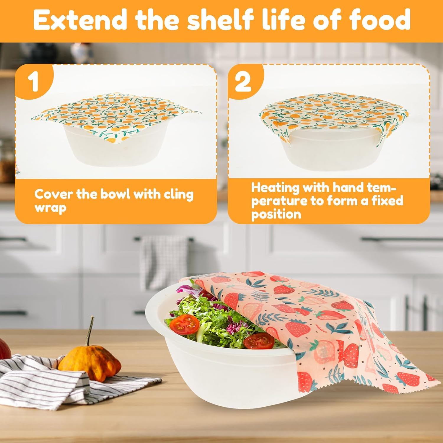 9 Pcs Beeswax Food Wraps, Reusable Beeswax Wraps for Food Safe Easy to Use Flower Patterns Beeswax Paper Washable Beeswax Wraps Sustainable Organic Cotton Food Wraps for Food Storage (Style A) - Style A image number 1