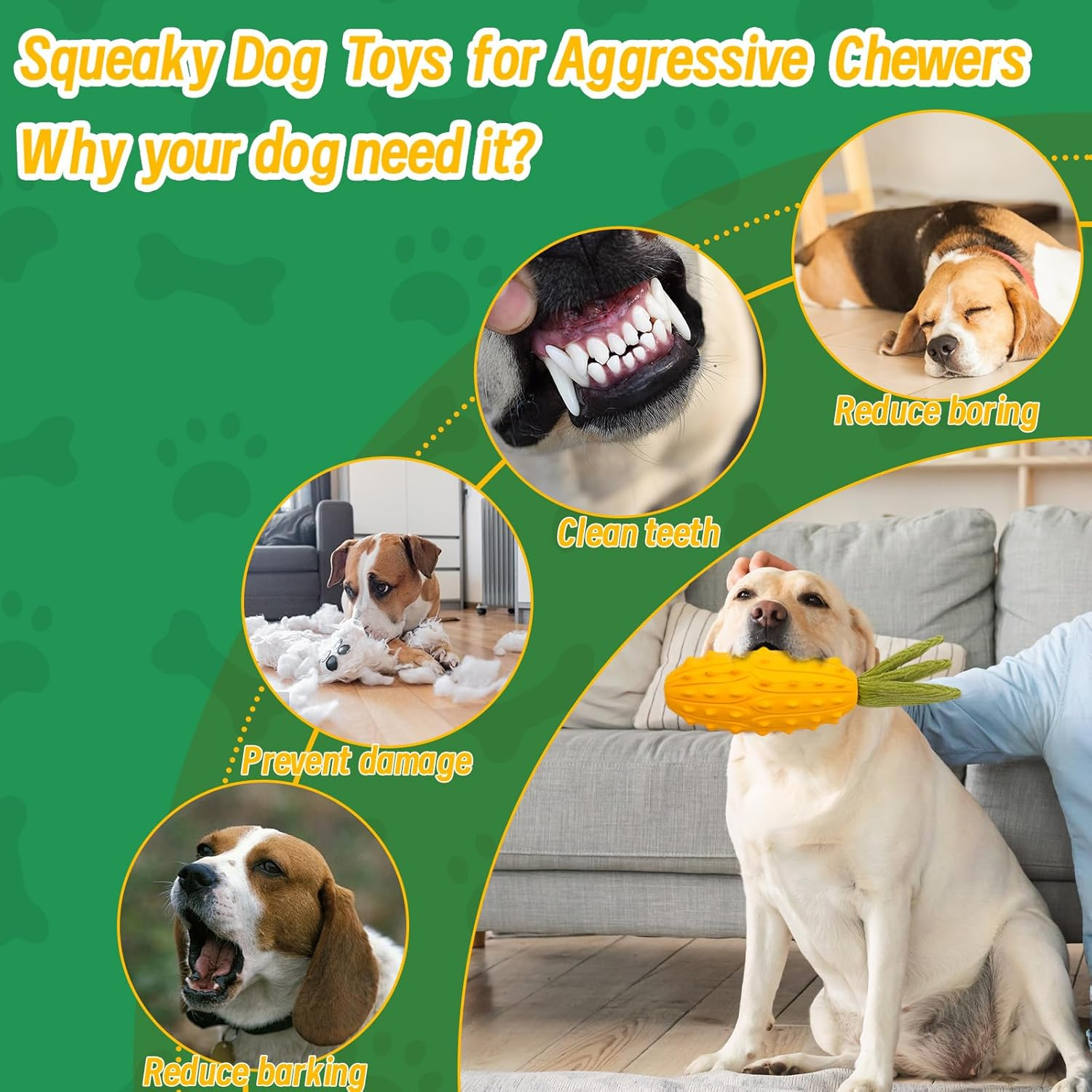 LIFLIX Squeaky Dog Toys, Durable Dog Chew Toys, Strong Tough Dog Toy with Natural Rubber, Teething Chew Toys for Small Medium Large Dogs, Kiwano Horned Cucumber Shape image number 4