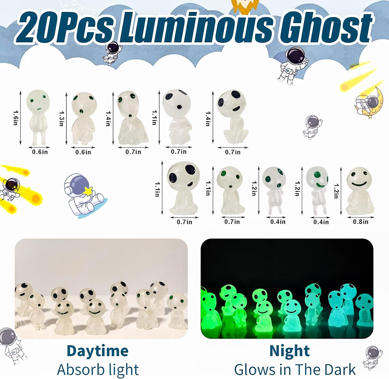 KIMOBER 20PCS Mini Glow in Dark Tree Elves,Luminous Resin Ghost Micro Miniature Tiny Alien Figures for Garden Moss Landscape Aquarium Dollhouse Decoration DIY Terrarium Crafts image number 2