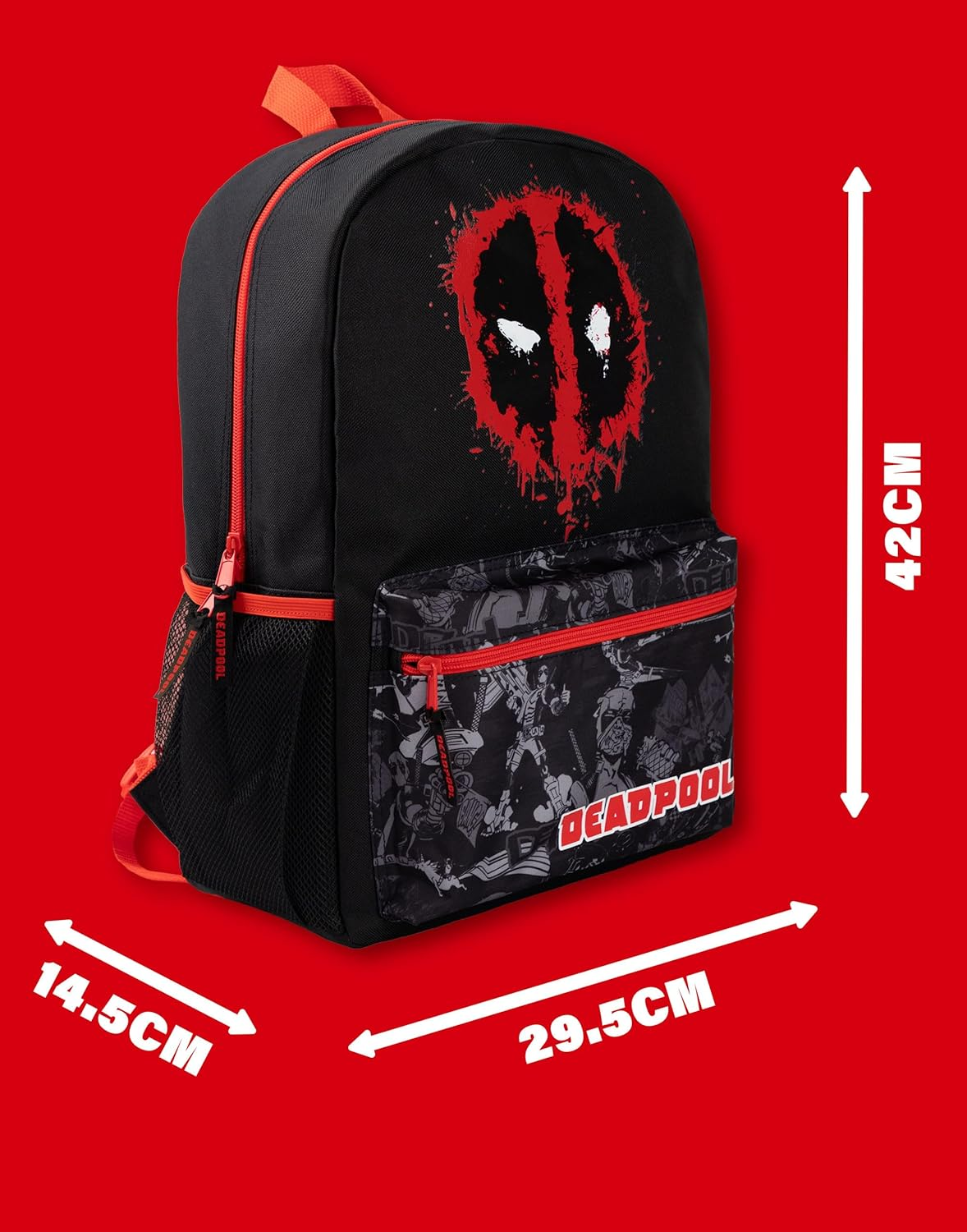 Marvel Deadpool Boys Backpack Black & Red Rucksack with Adjustable Straps Superhero School Bag for Kids Movie Merchandise, Black, Rucksack Backpacks image number 2