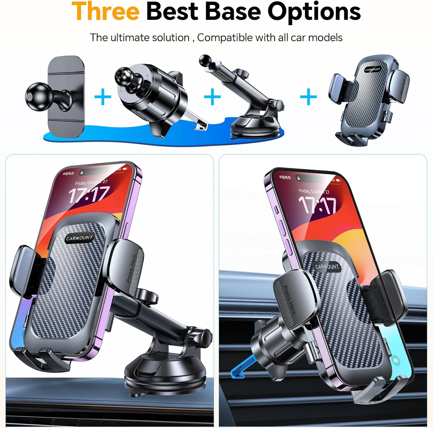 Car Phone Holder Mount【Vacuum Chuck】Cell Phone Car Mount for Dash,Soporte De Telefono Para Carro,Universal Car Phone Mount,Automobile Cell Phone Holder for Iphone and Android Smartphones image number 1