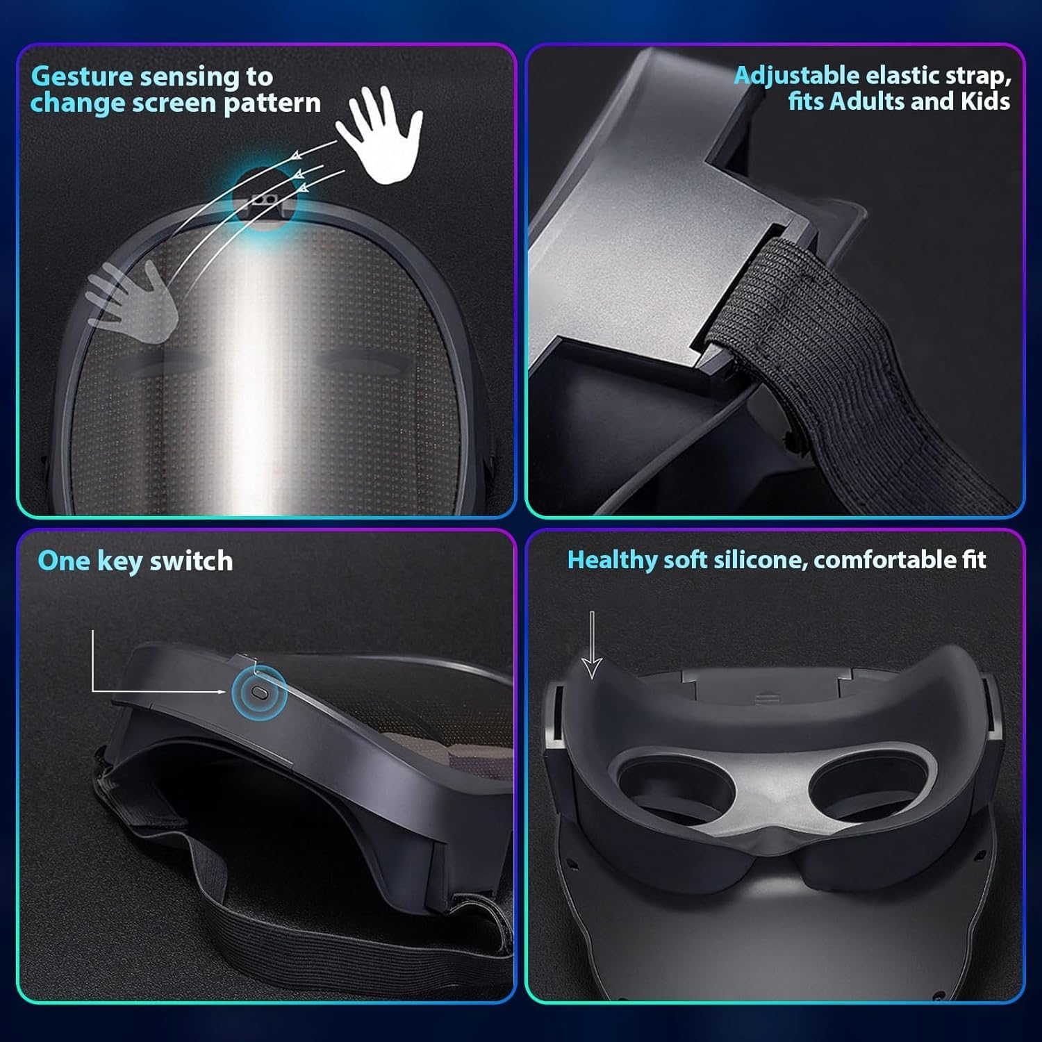 Led Mask with Bluetooth Programmable App,Shining Digital Luminous Mask for Adult Kid Halloween Masquerade Party image number 3