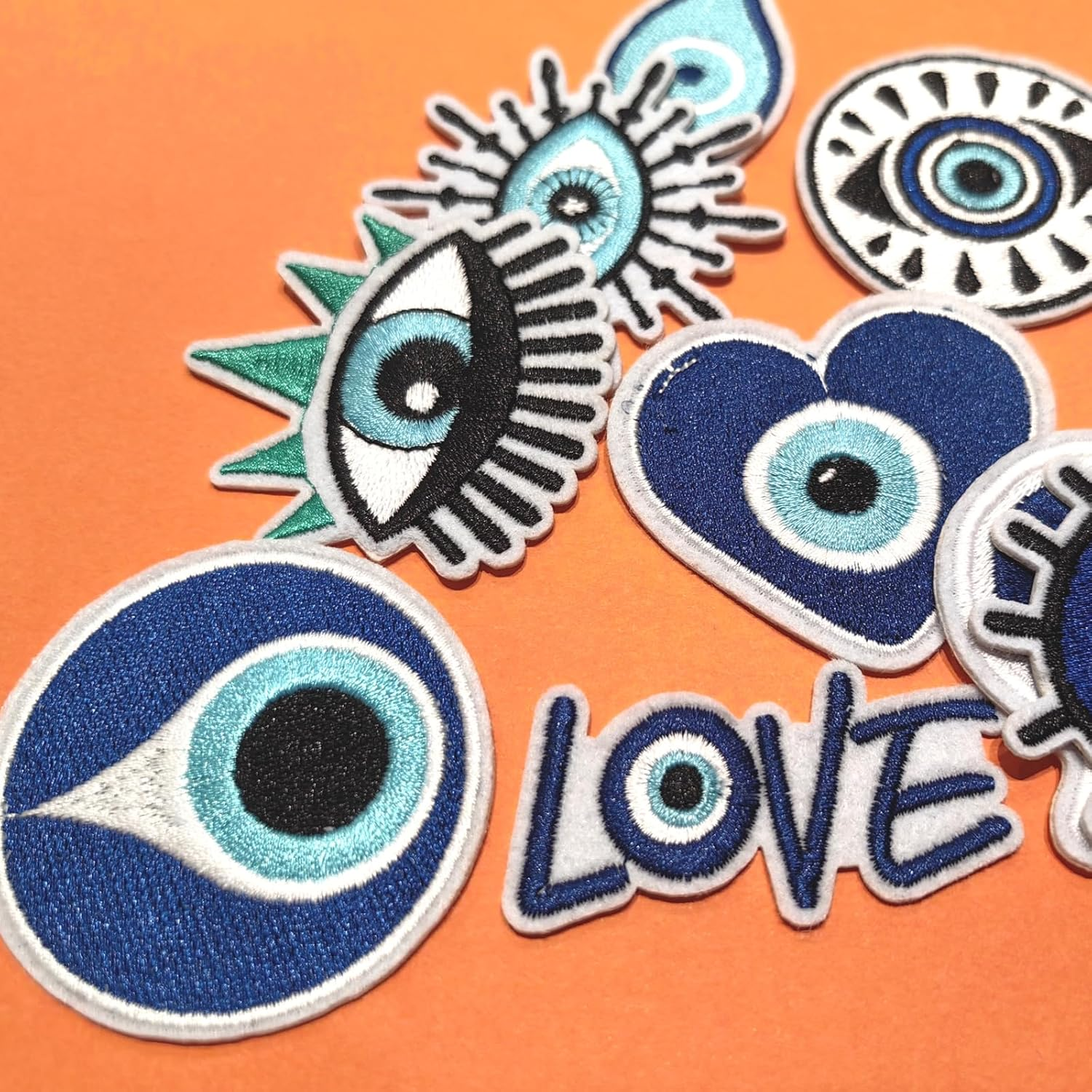 HEYTRCO 9PCS Demon Eye Iron on Patches, Blue Vintage Embroidered Repair Patches for Clothes, Custom Classic Applique for Hats, Jeans, Jackets, Bags, Backpacks, Dress, Shoes image number 3