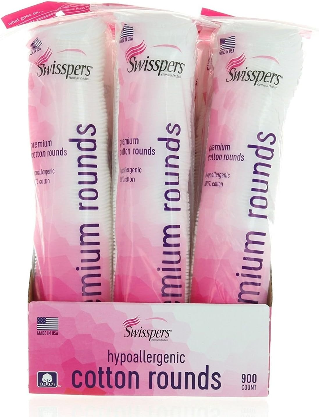Swisspers Premium Hypoallergenic Cotton Rounds, 900 Count image number 1