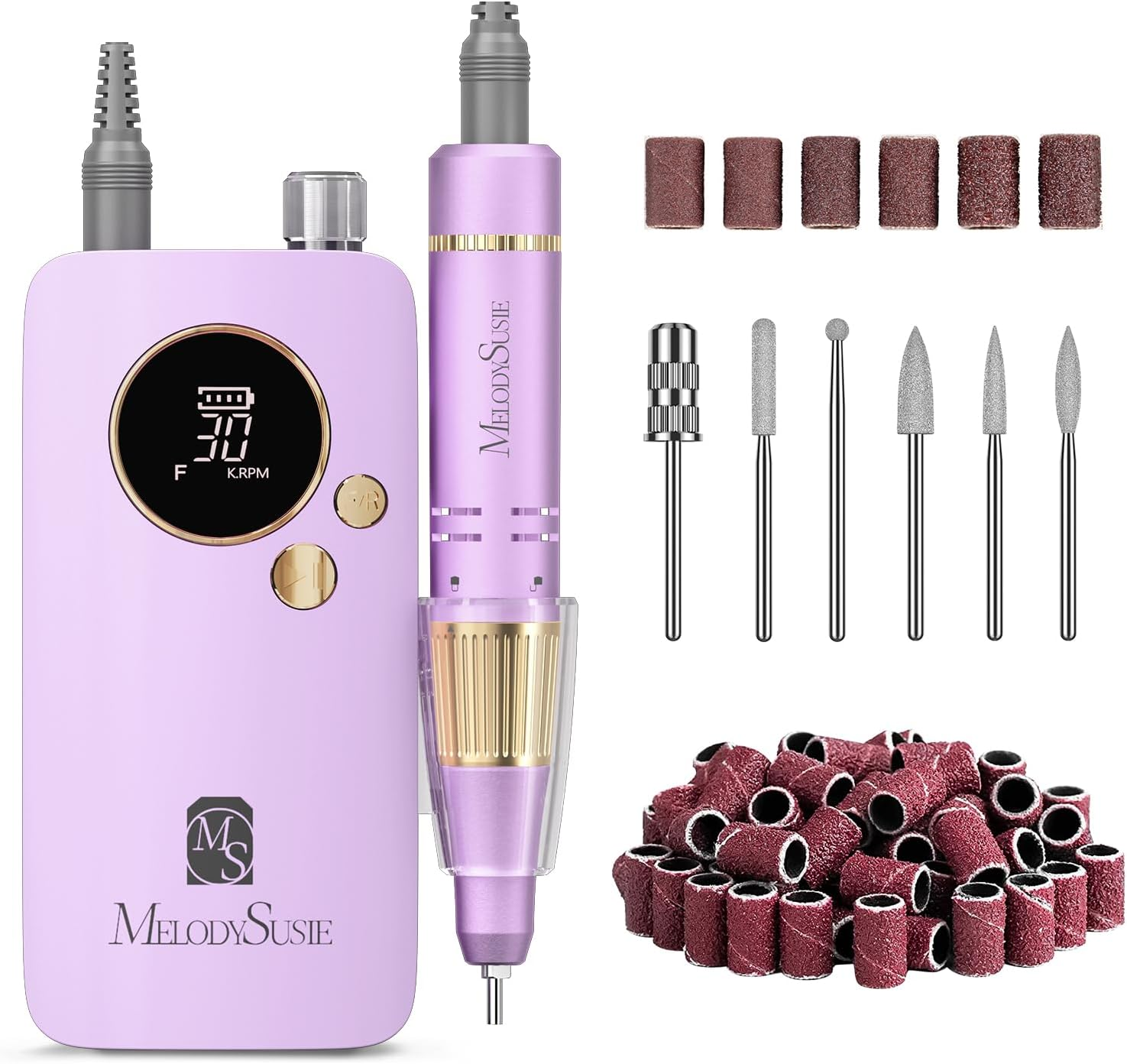 Melodysusie Portable Nail Drill 30000 Rpm,Professional Rechargeable Electric Nail File,Sc320F Cordless Nail E File for Acrylic Nails Gel Polishing Removing,Efile Nail Kit for Manicure Salon,Purple image number 3