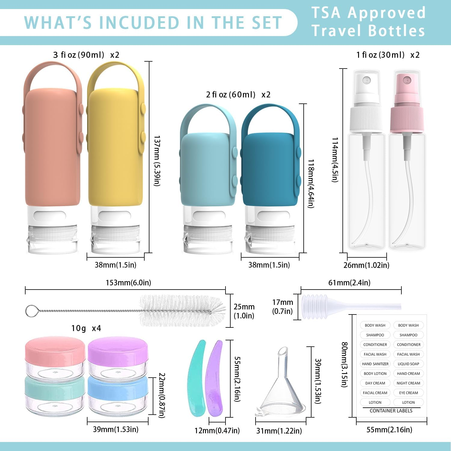 Silicone Travel Bottles Set, 17 Pack Travel Size Toiletries, Leakproof Travel Bottles for Toiletries, Travel Accessories for Women, Airplane Travel Essentials, Travel Containers for Toiletries image number 4