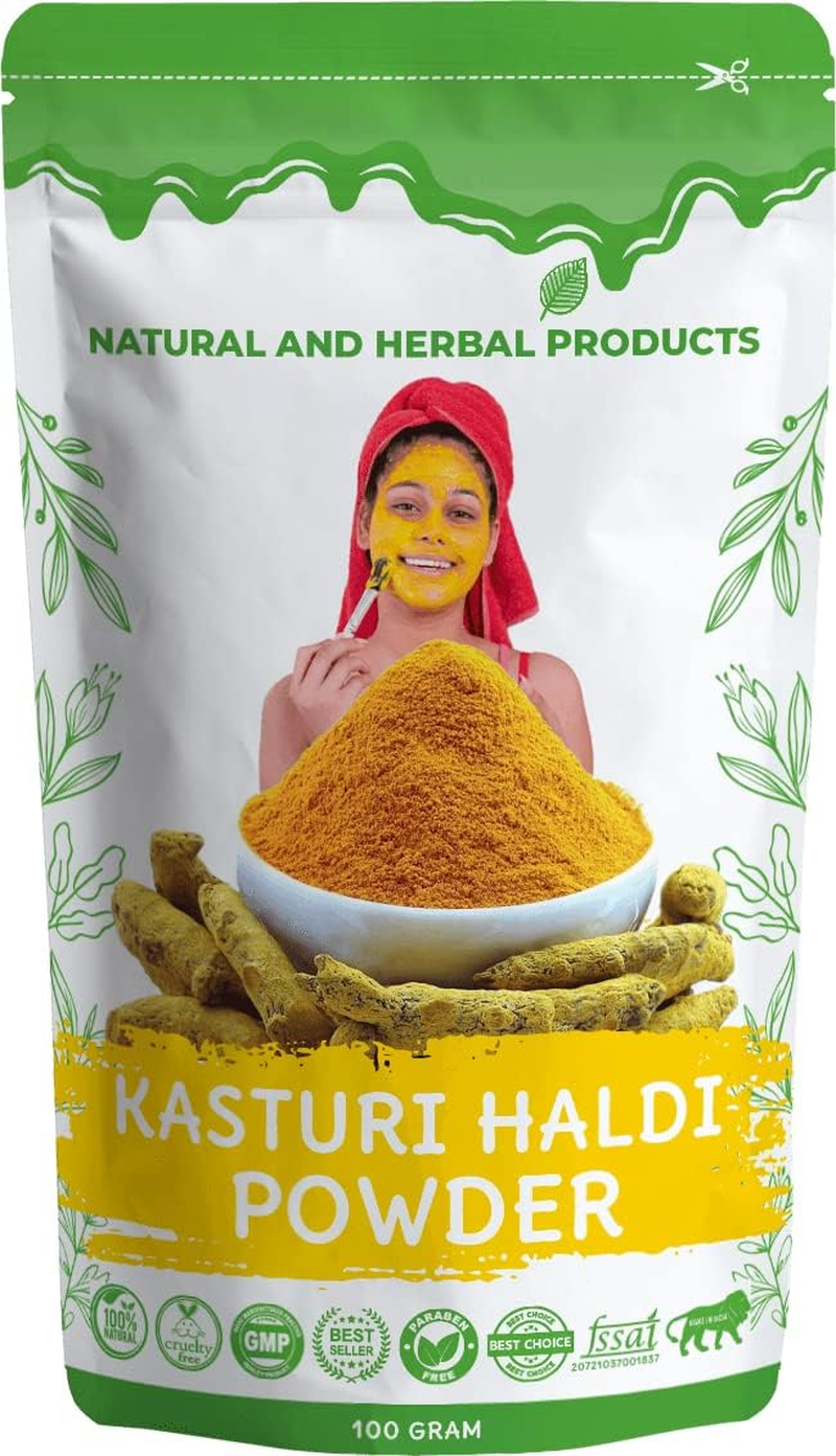 Kasturi Haldi Powder for Face Beauty Organic Skin Whitening Brightening Glowing Oil Control Facial Babies Baby Marriage Pure Herbal Organic Body Scrub :100Gm Wild Turmeric Manjal Jangli Haldi ) image number 2