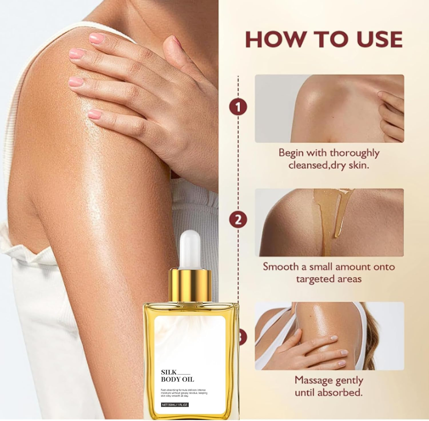 Gouda Silk Body Oil, Body Perfume Oil for Women, Bath & Shower Essential Oil for Smooth and Hydrated Skin, Refreshing Non-Greasy, Infused with Shea Butter, Coconut Oil, Vitamin E (2Pcs)