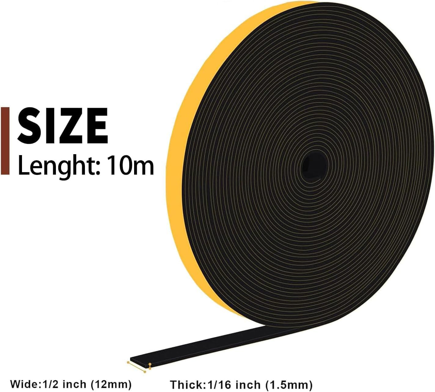 Foam Seal Tape 12Mm(W) X 1.5Mm(T), High Density Adhesive Foam Weather Strip Seal for Window and Door, 1 Rolls Total 10M, Black image number 7