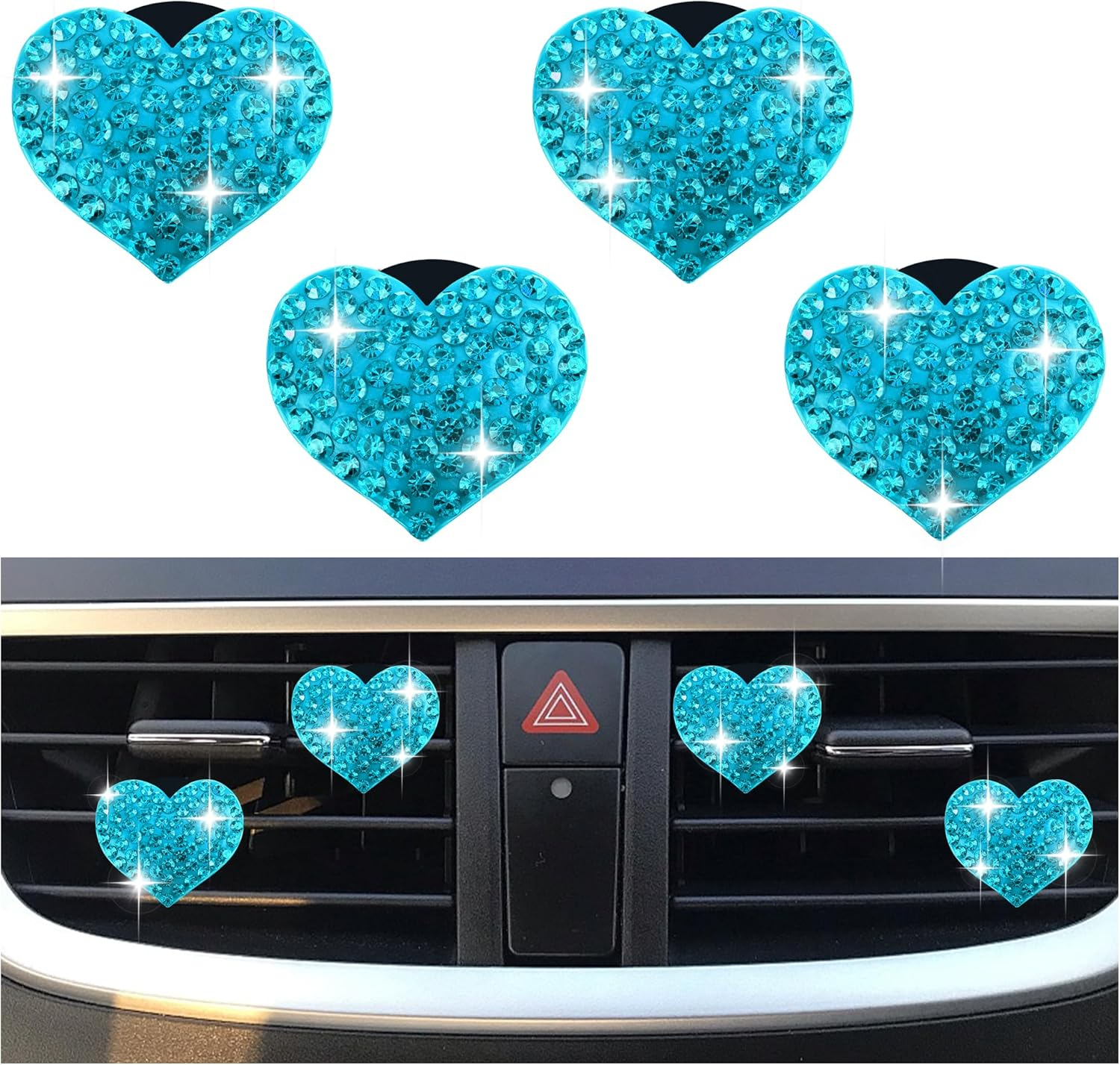 4PCS Heart-Shaped Car Vent Clips with Rhinestone,Bling Air Vent Clips Car Decorations,Premium Shiny Car Clips for Vents Ccar Accessories Interior for Cars,Trucks,Suvs (Pink)