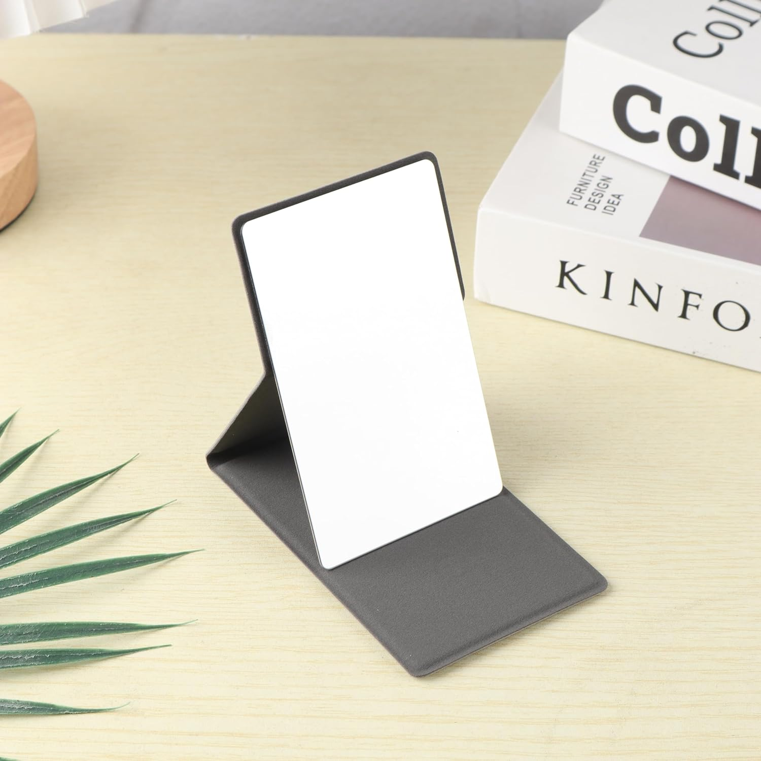 Stainless Steel Compact Mirror with Luxurious PU Leather Case Cover, Unbreakable Travel Makeup Mirror, Folding Pocket Mirror, Portable Purse Mirror, Mini Mirror (Grey) image number 2