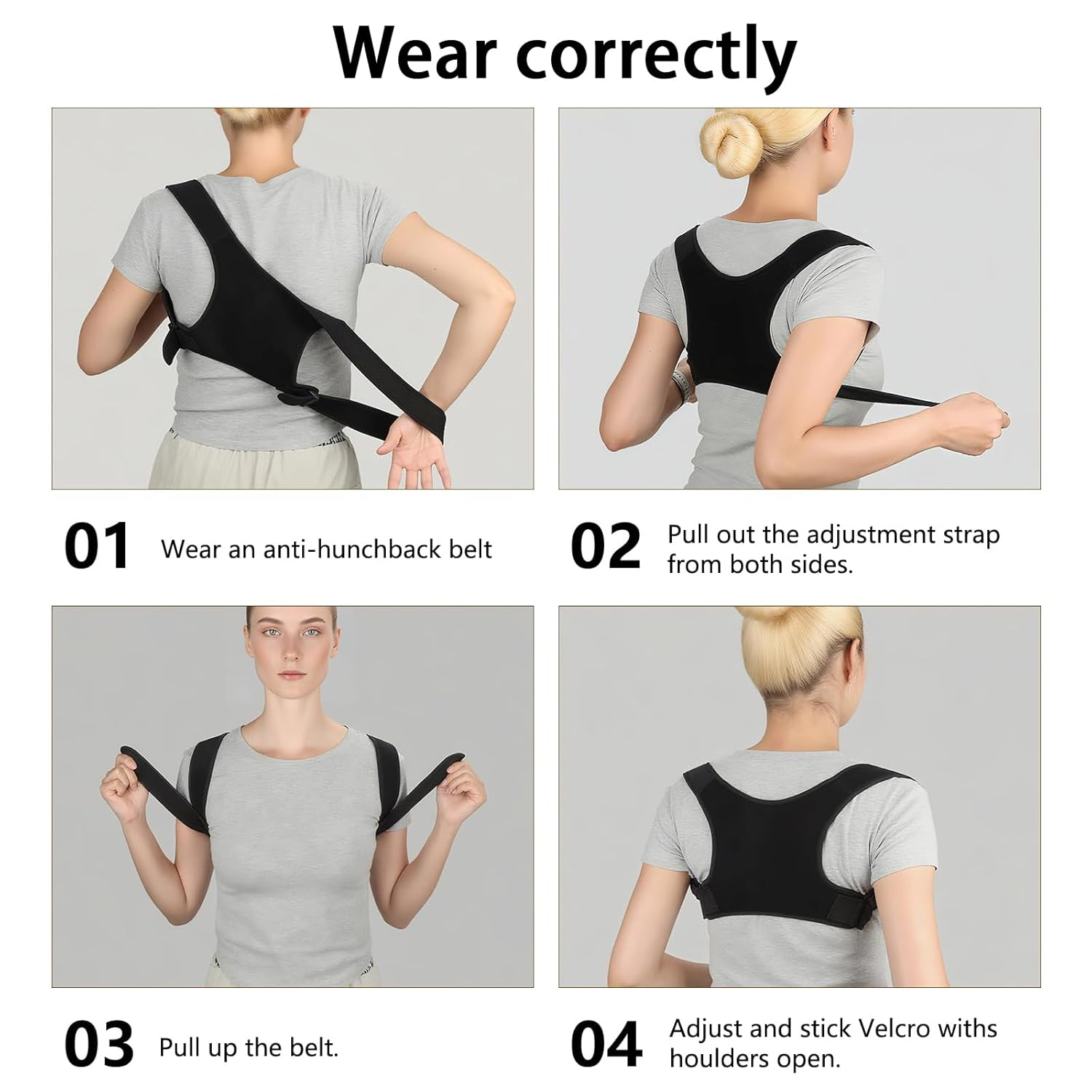 Posture Corrector, Adjustable Back Brace for Men and Women, Shoulder Support for Upper Back Pain Relief, Ideal for Office Workers, Students, Drivers, Black image number 1