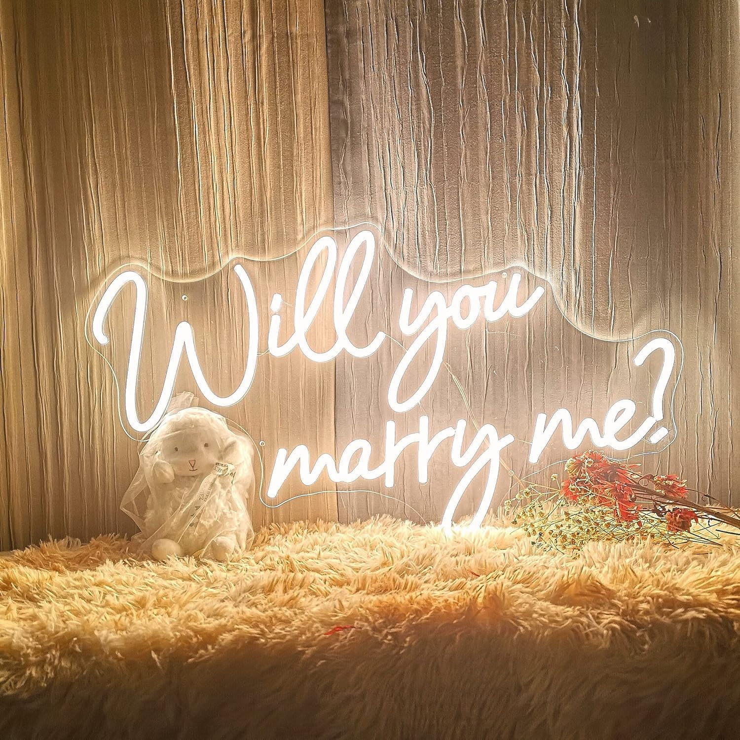 Will You Marry Me Neon Signs, 42X23.8 Cm LED Neon Signs for Wall Decor, USB Powered Will You Marry Me Shaped Decor Neon Light with Switch, Backdrop Light up Sign for Proposal Wedding Anniversary (Yellow) - Clear image number 7
