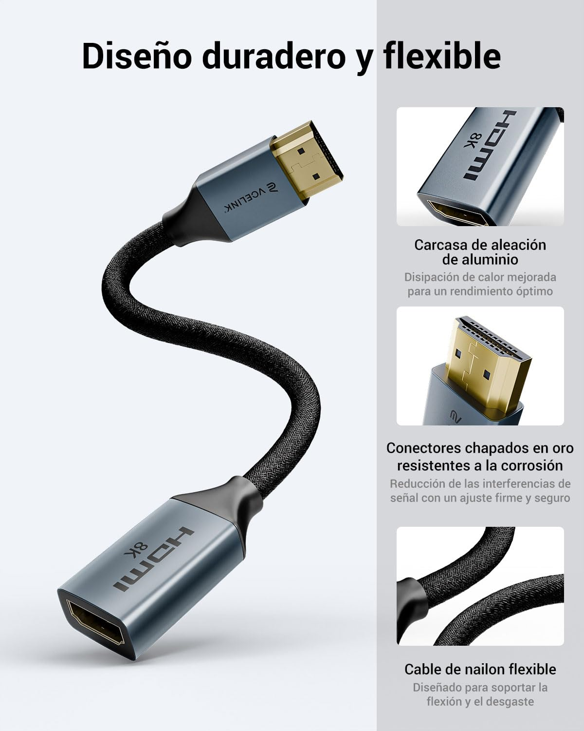 VCELINK 8K HDMI Extension Cable 0.6 FT, HDMI 2.1 Extender Cord Male to Female Adapter, Compatible with Roku TV Stick, HDTV, Game Console, Laptop, 1-Pack image number 6