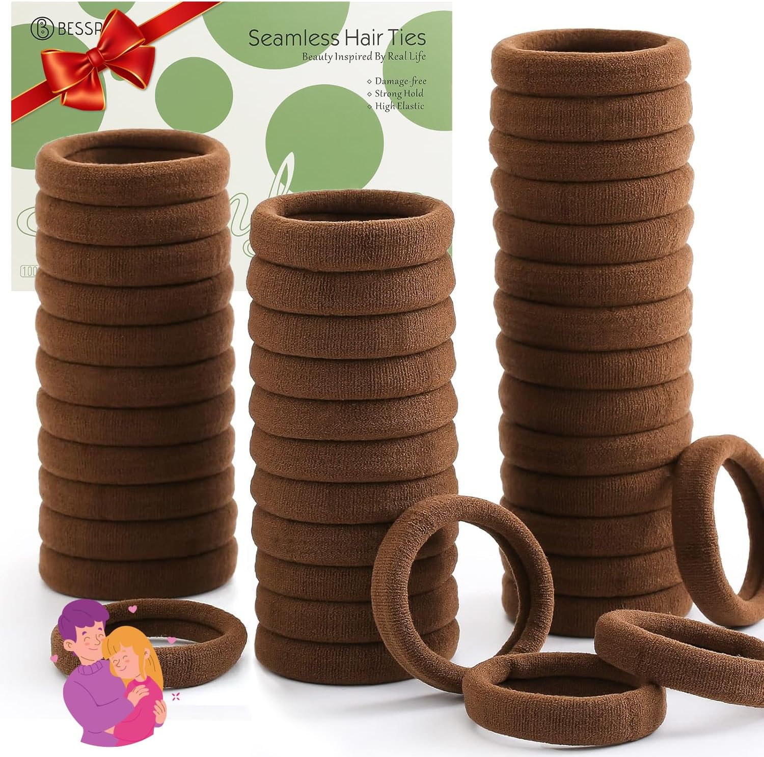 100 Pcs Thick Seamless Spring Hair Ties, Ponytail Holders Hair Accessories No Damage for Thick Hair (Spring Colors)