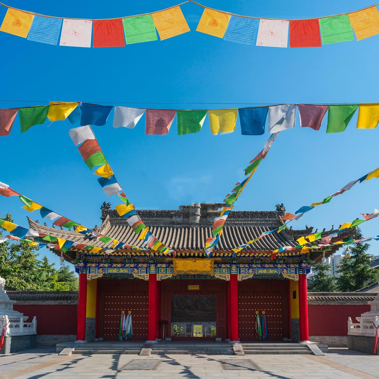 Gadpiparty 2 Rolls Meditation Flag Prayer Banner Vertical Prayer Flags Outdoor Five Element S Outdoor Buddhist Mantra Buddha To image number 3