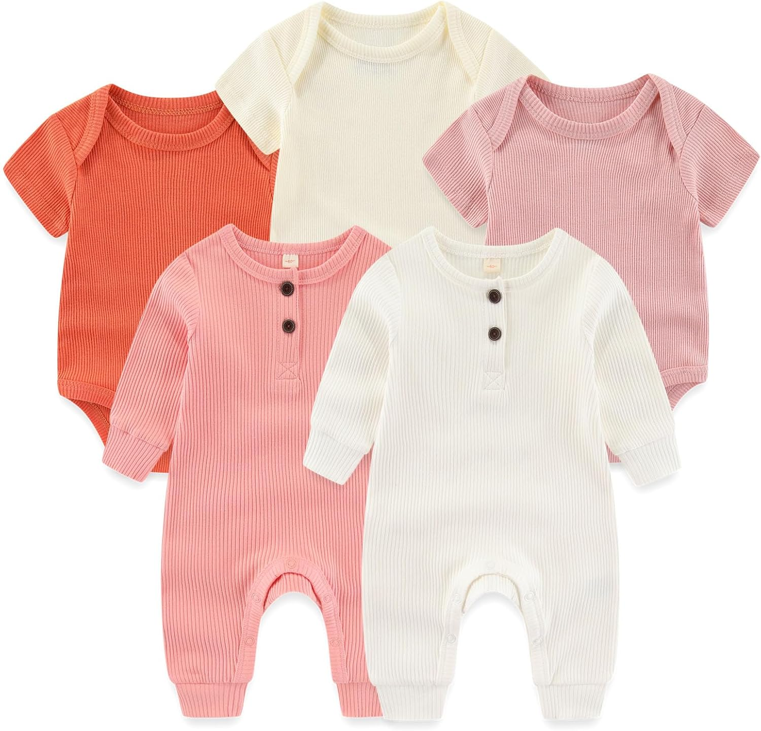 Newborn Baby Bodysuit Soft Ribbed Romper Infant Boy Girl Clothes Set 0-12 Months
