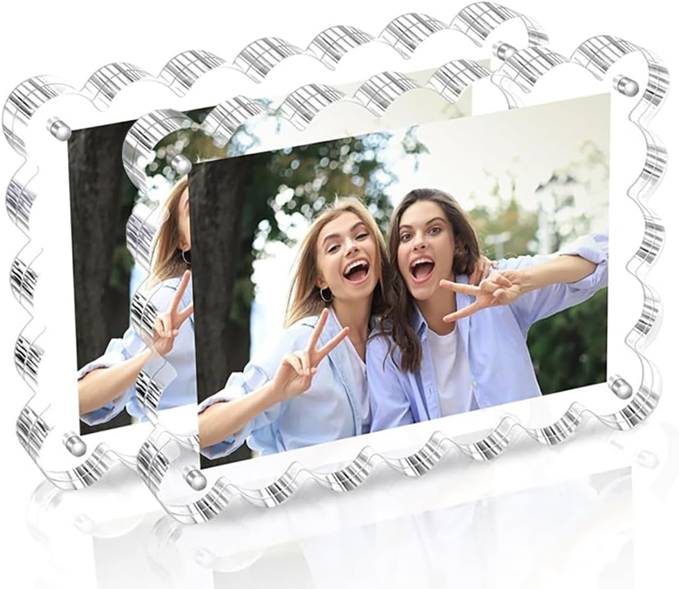 2 Pack Acrylic Clear Picture Frames with Stand, Magnetic Photo Frames for Tabletop Display Horizontally or Vertically, Acrylic Floating Frame for Home Office (Clear, 8X10 Inch)