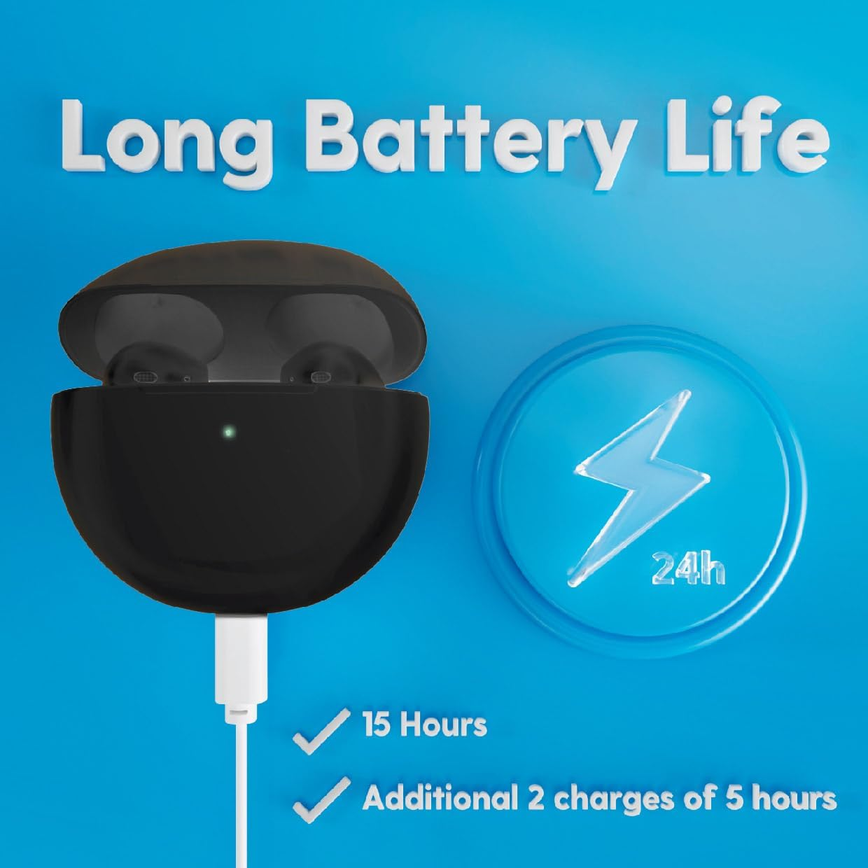 Laser TWS Earbuds Black, Wireless, Bluetooth, Charging Case, Voice Assistant image number 4