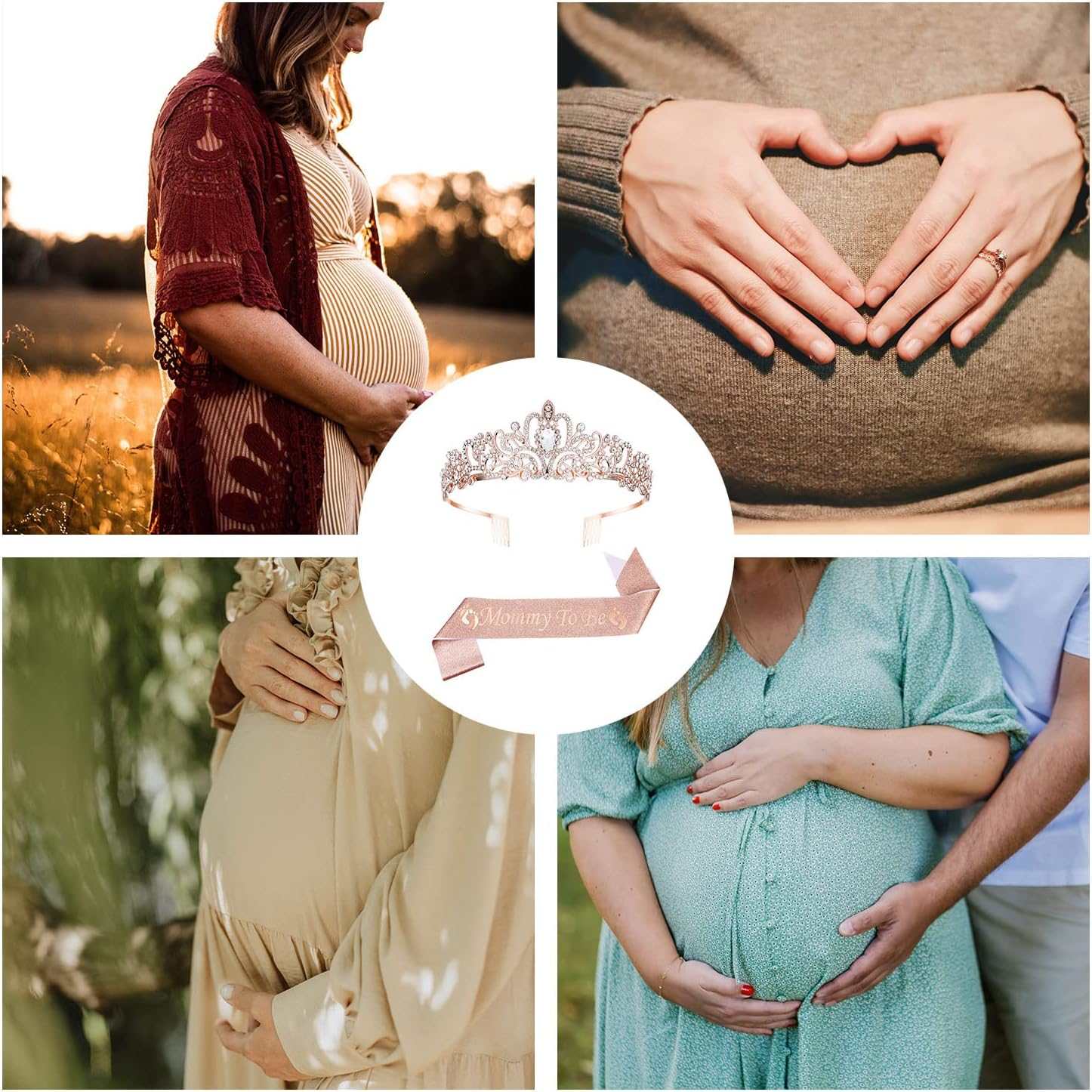 SAVITA Mom to Be Baby Shower Decorations - Mommy Sash and Tiara Set with Crown for Pregnant Mom (Rose Gold) image number 4