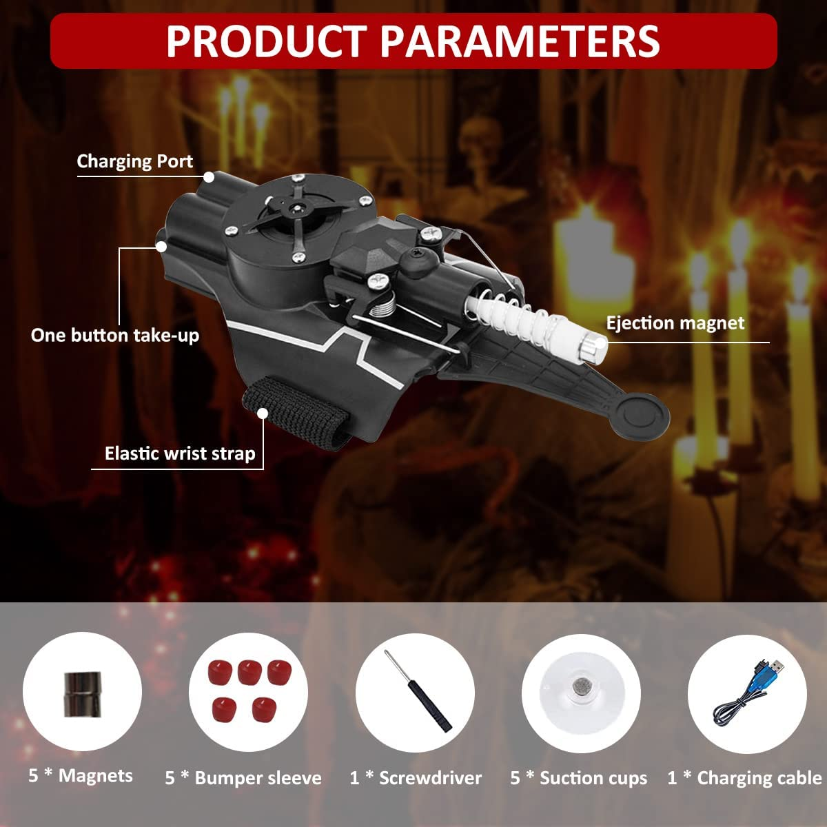 Web Launcher Toy, Newly Upgraded Web Shooters for Kids Gift, Rechargeable Portable Spider Launcher Toy, Silk Spider String Launcher Game for Cosplay (Black) image number 3