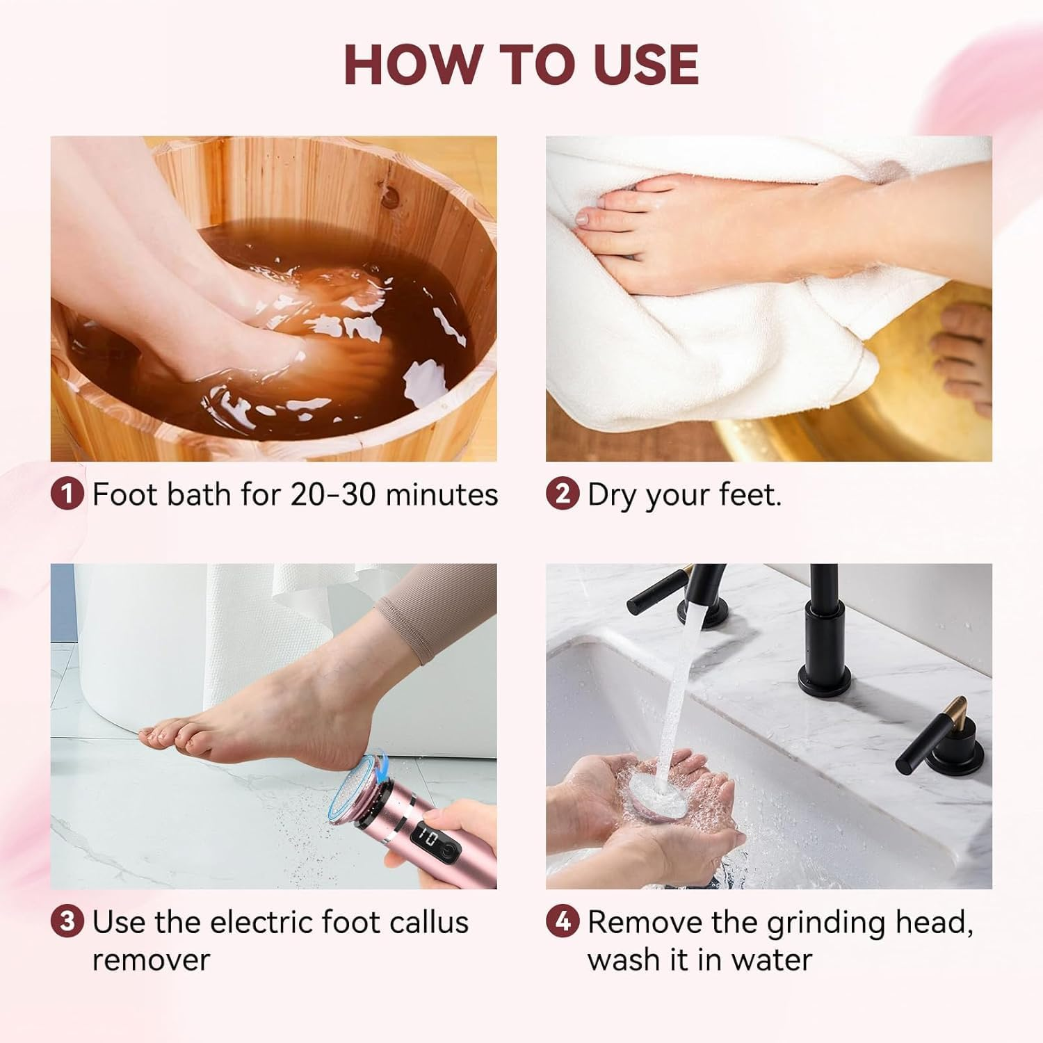 Haygem Electric Callus Remover, Professional Foot Care Tool, Removes Dead Skin from Heels, Rechargeable Foot Dead Skin Remover Set, Adjustable Speed, Suitable for Cracked Heels and Calluses. image number 6