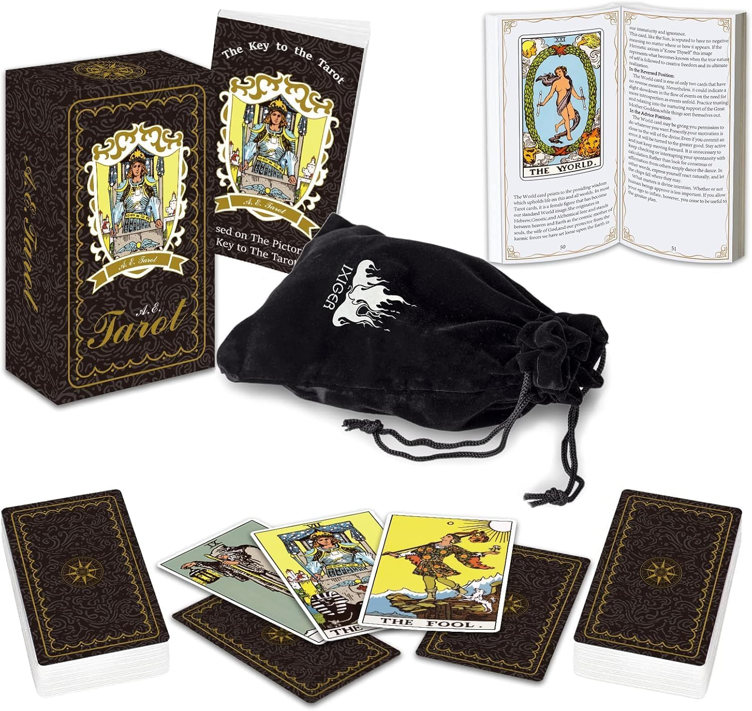 Tarot Cards Deck with Guide Book and Meanings - 78 Cards, Black Velvet Pouch for Beginners and Expert Readers - Exclusive to Your Tarot Wisdom Journey image number 1