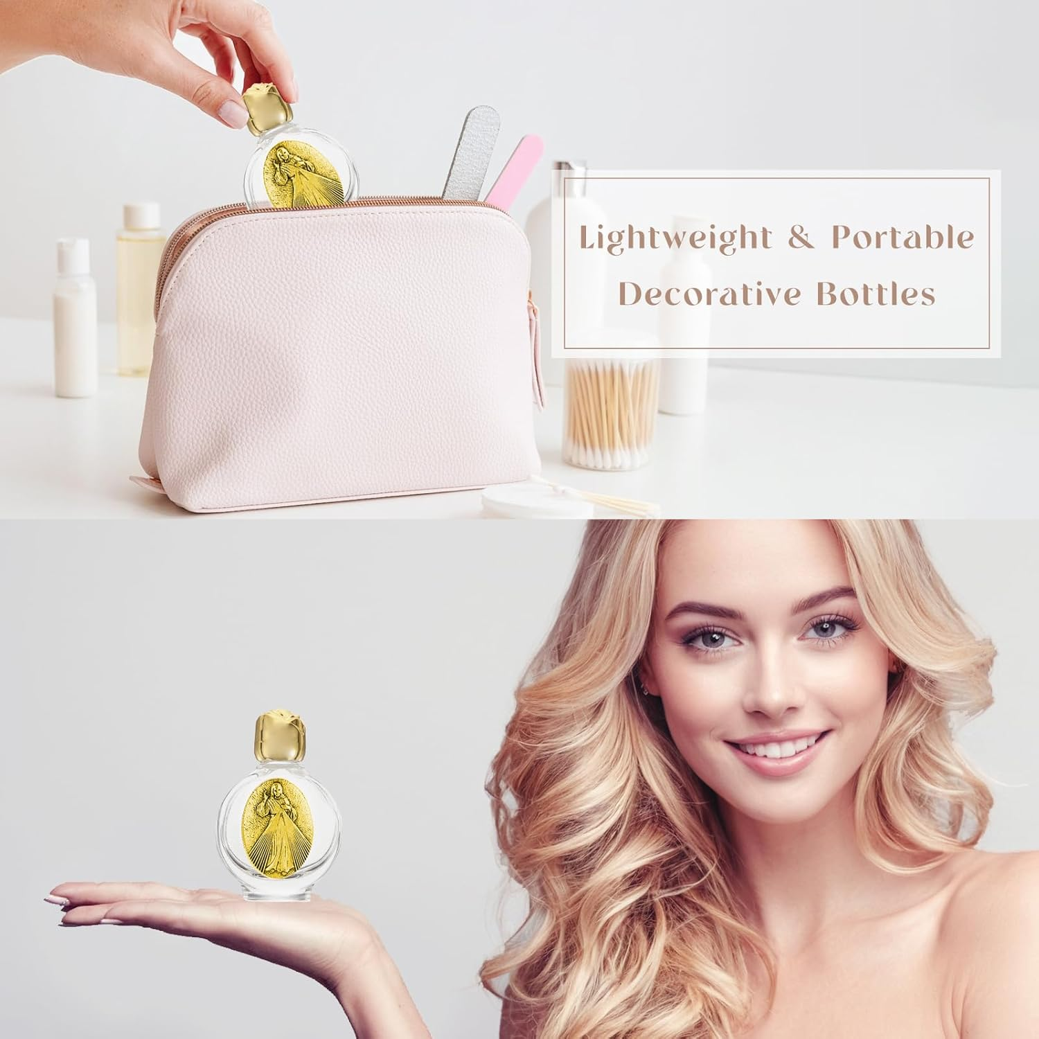 12 Pcs Embossed Holy Water Bottles 0.5 Floz Glass Water Bottle Portable Holy Water Container Church Blessing Decorations Bottles for Home Wedding Baptism Party Favors (Divine Mercy, Silver) image number 1