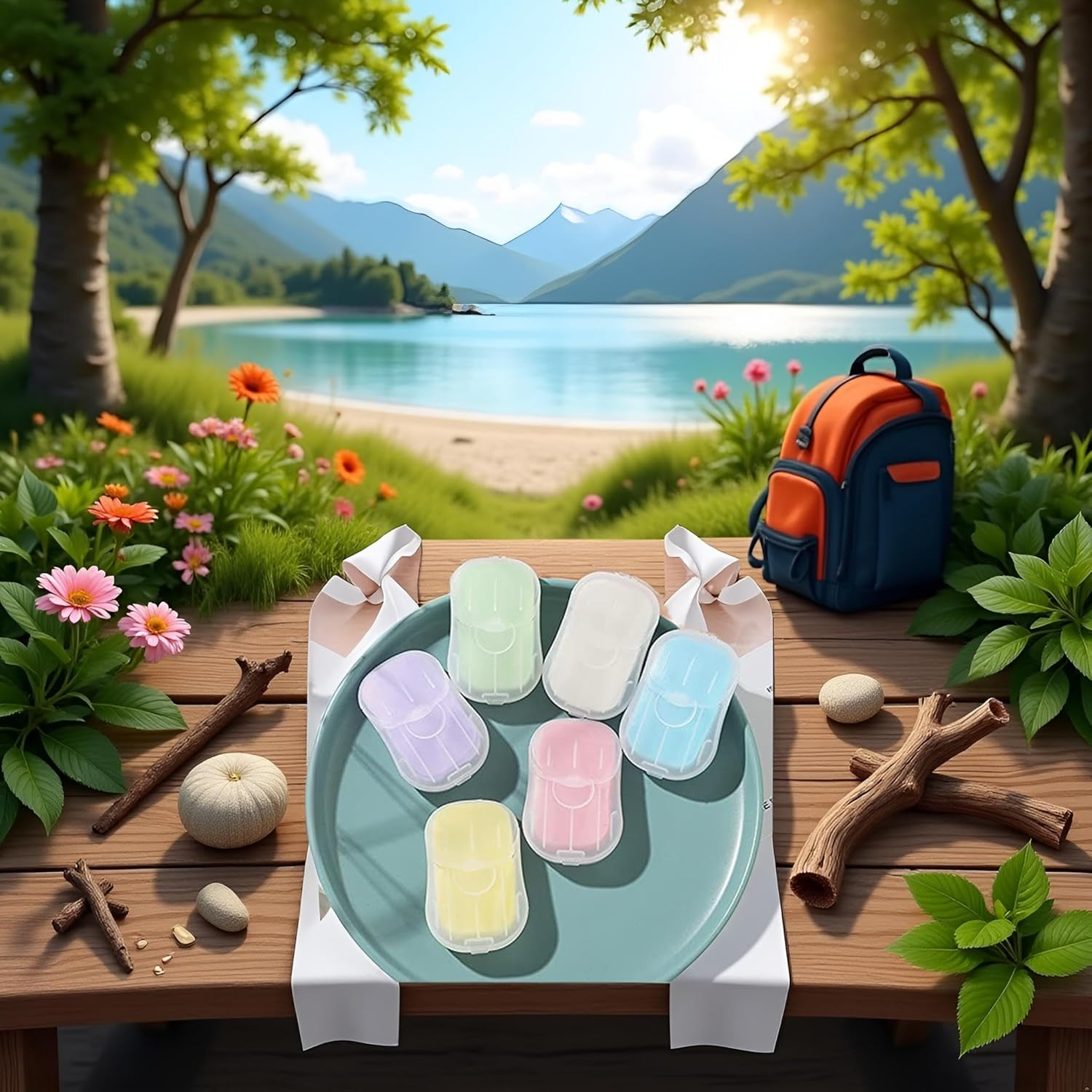 5 Boxes Blue Portable Soaps Sheets, Mini Portable Travel Soap Paper Sheets Disposable Water Soluble Hand Washing Bath Scented Paper Soap Camping Soap and Shampoo for Outdoor,Outdoor Recreation image number 3